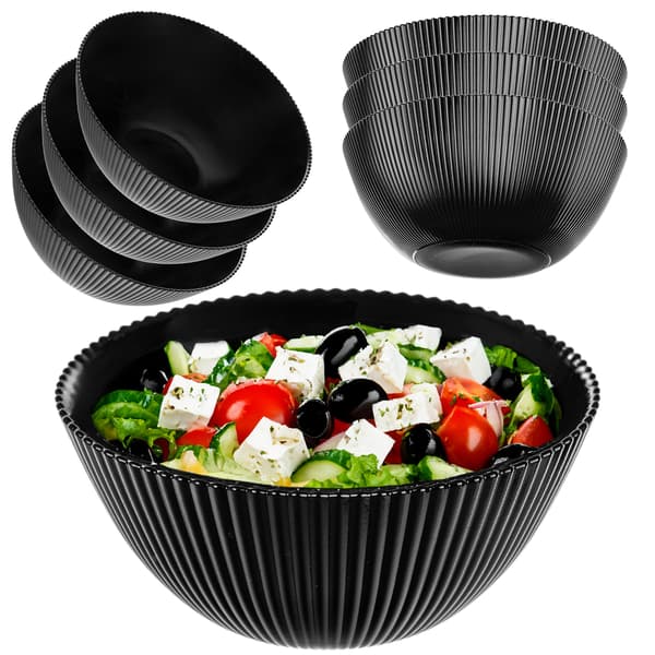 KADAX salatskål 20 cm glas til suppe, snacks, sort, rillet, sæt med 3