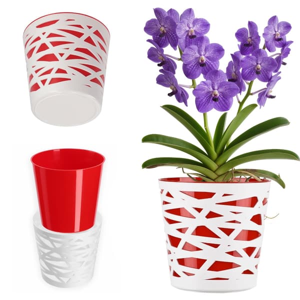 KADAX Urtepotte Plastik Lågindsats til Blomster og Planter 17 cm Rød