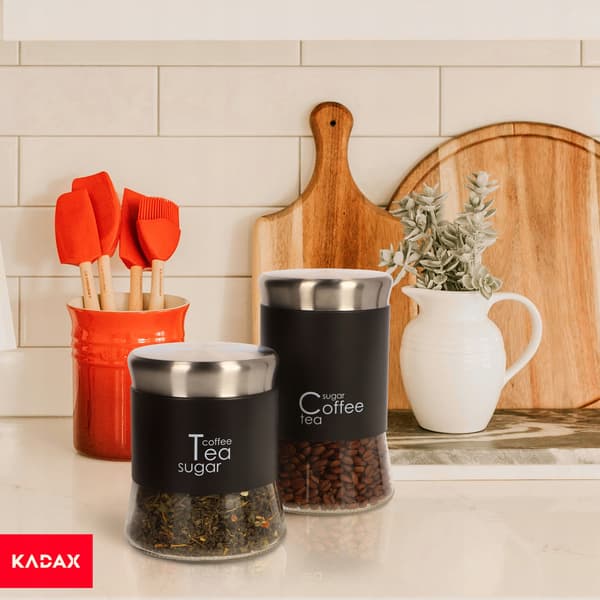 KADAX Kaffe Te Socker Glasbehållare med lock Svart 1000ml 1L