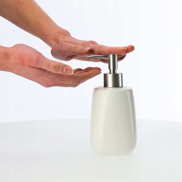 KADAX sæbedispenser til flydende sæbe, flydende beholder 400 ml, hvid keramik