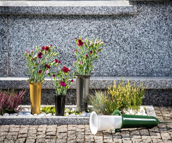 KADAX Vaseflaske til kirkegårdsgravsten 35 cm gravsten til blomster sort