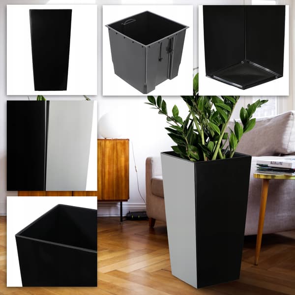 KADAX Urtepotte Havepotte + Indsats 29x58 cm Høj Stor Sort Glans Blomster