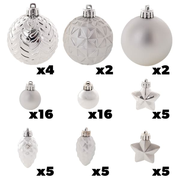 KADAX Splittersäkra Julgranskulor Silver Julgransprydnader Set med 60