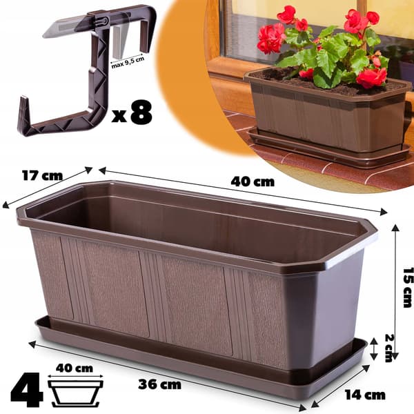KADAX Balkonkasse 40 cm Urtepotteholdere 4 stk.