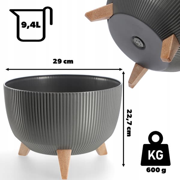 KADAX Blomkruka, Planter, Lock, Ben, Insats, Blomställning, 29cm, Grafit, Rund Skål