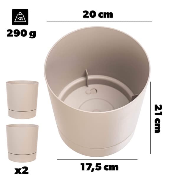 KADAX Urtepotte Urtepottedæksel med Underkop Rund 20 cm Sæt med 2