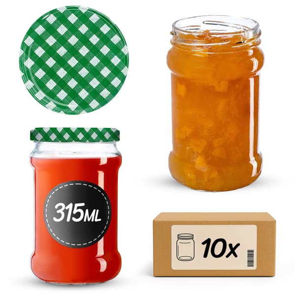 KADAX Seno purkituspurkit 315ml 10kpl 66mm + 'Green grid' kansi