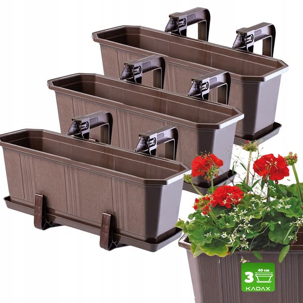 KADAX Balkonkasse 40 cm Urtepotte Urtepotteholder Håndtag 3 stk.