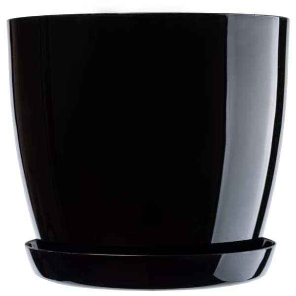 KADAX Urtepotte med Underkop Plastlåg Urtepotte 16 cm Blank Sort Rund