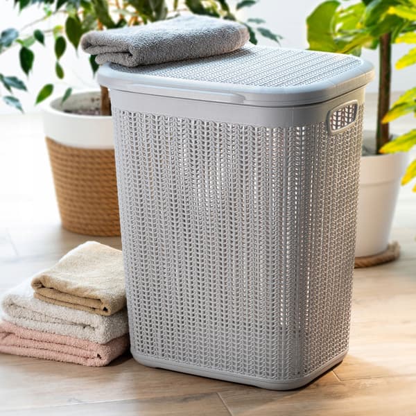 KADAX Tvättkorg 50L Stor Plastbehållare Med Lock Grå
