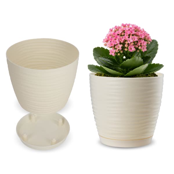 KADAX Blomkruka 13cm Rund Plast Blomkrukaskydd Krämfärgad