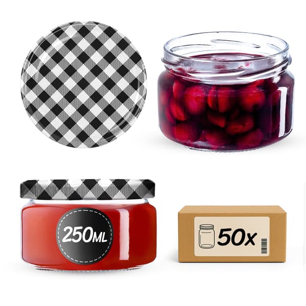 KADAX Denia purkituspurkit 250ml 50kpl 82mm + kansi "Black grid"
