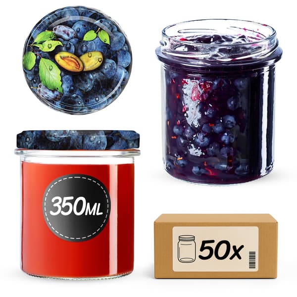 KADAX Avila muurauspurkit 350ml 50kpl 82mm + "Plum" kannet