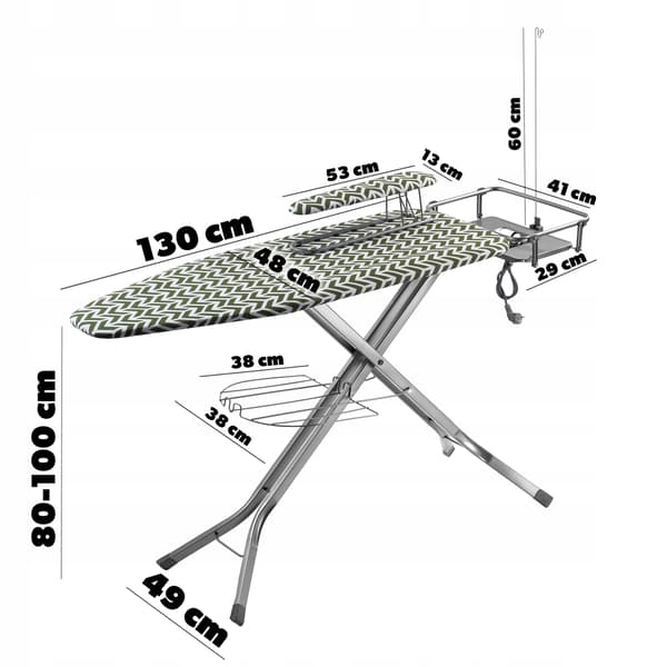 KADAX Suuri silityslauta 130x48cm Silitysraudan pidikkeellä + Hihatuki