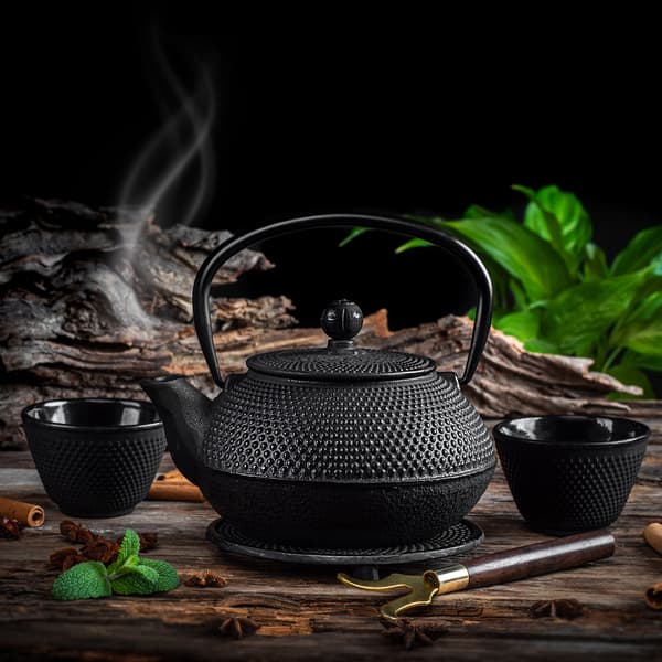 KADAX urtete-infuser støbejerns tekande 850ml kande + 2 kopper sort