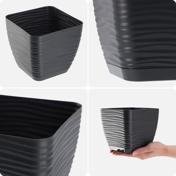 KADAX Blomkruka 12cm Fyrkantig Plastlock Antracit