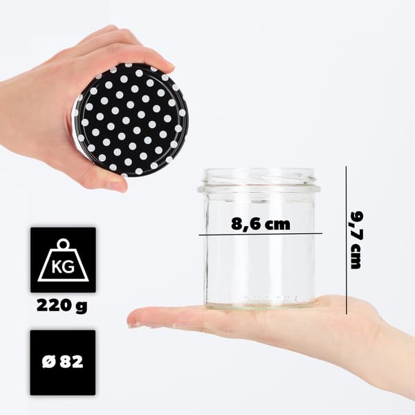 KADAX Avila muurauspurkit 350ml 50kpl 82mm + kansi "Mustat herneet"