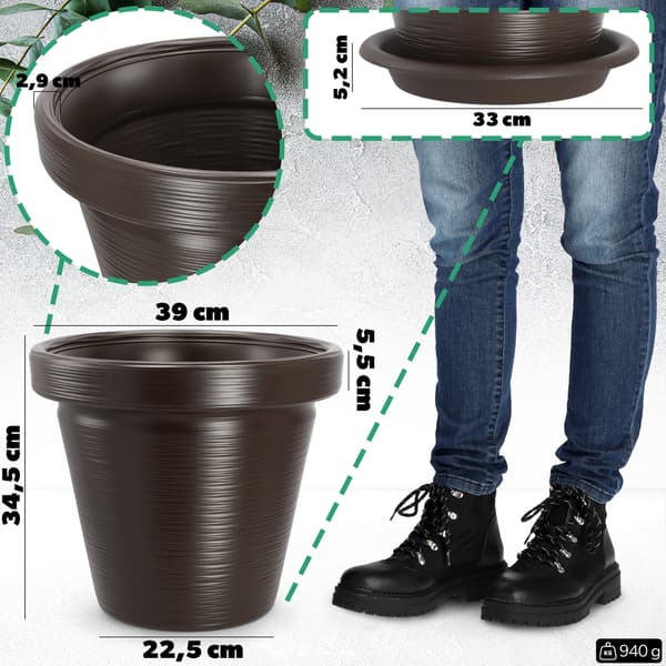 KADAX Urtepotte Havepotte til Blomster Låg med Stativ Stor Brun 39cm