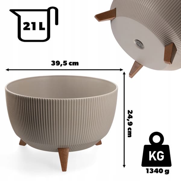 KADAX Urtepotte Havepotte med Ben til Blomster Stor Rund Indsatsskål 40 cm