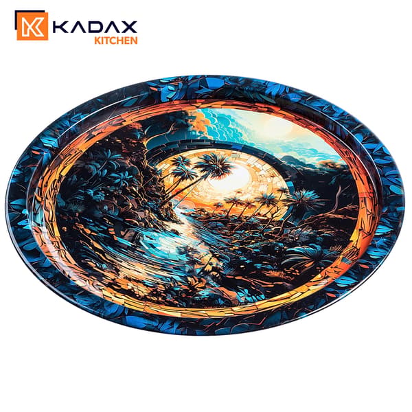 KADAX Dekorativ serveringsbakke, rund, stor, palmetræ, 32,5 cm