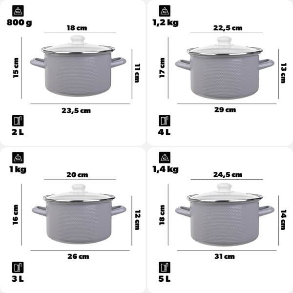 KADAX Emaljerat Kokkärlset 8-El Induktion Gas Stålkastruller + Lock