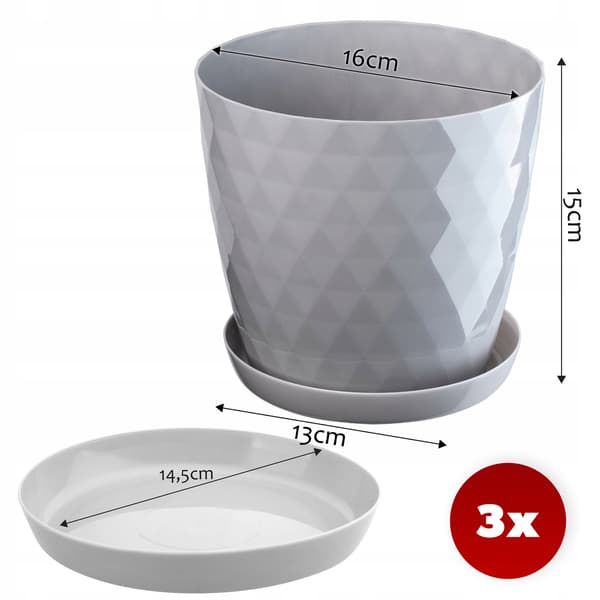 KADAX Urtepotte, Plantekasse, Låg, 16 cm, Blomsterfod, Grå Plast, 3 stk.