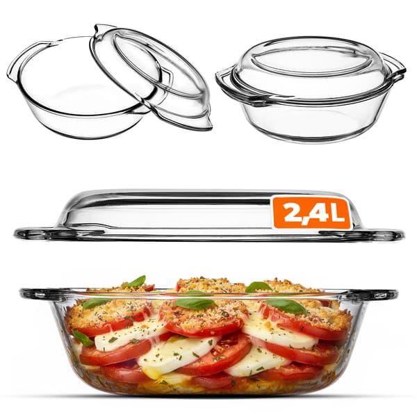 KADAX Liten ugnssäker form med lock 2,4 l rund glas