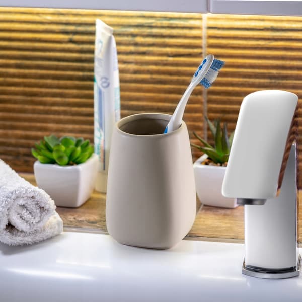 KADAX Badrumstandborstekopp Tandkräm Keramikbehållare Beige 2 st