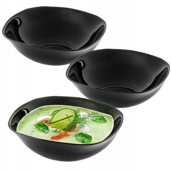 KADAX Salatskål Glas Suppeskål 19cm Til Suppe Sort Middagssæt med 3