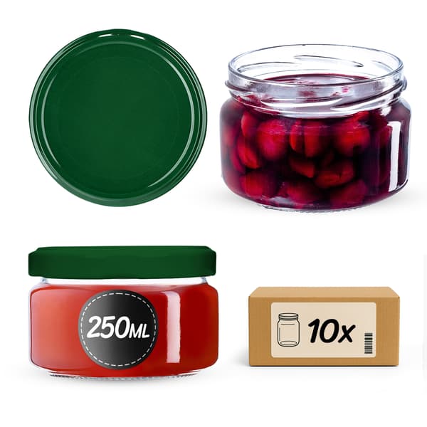 KADAX Denia purkituspurkit 250ml 10kpl 82mm + vihreä kansi