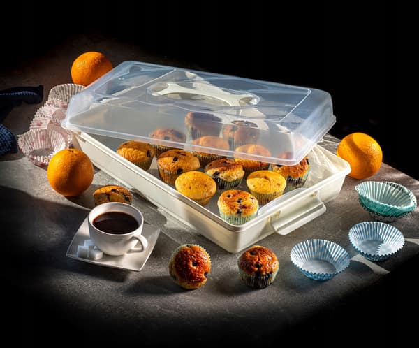 KADAX Plastbehållare för kakor, bakverk, kakask, rektangulär, stor