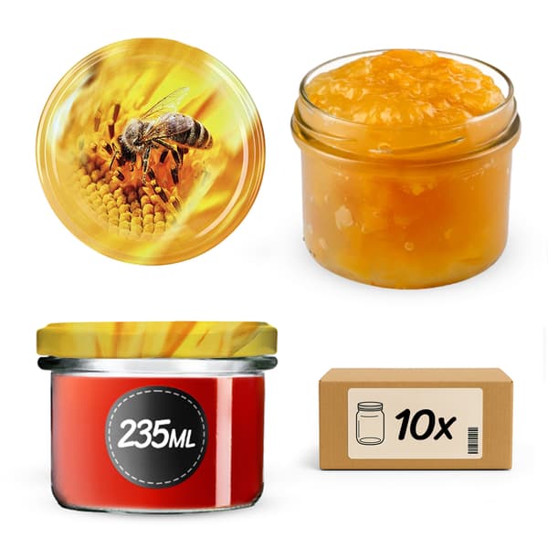 KADAX Tartu säilöntäpurkit 235ml 10kpl 82mm + "Bee" kansi