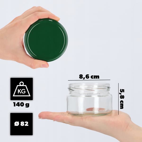 KADAX Denia purkituspurkit 250ml 10kpl 82mm + vihreä kansi