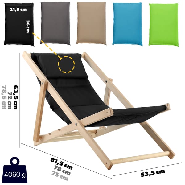 KADAX Træstrand Have Liggestol Foldbar Hynde Høj Kvalitet Poleret