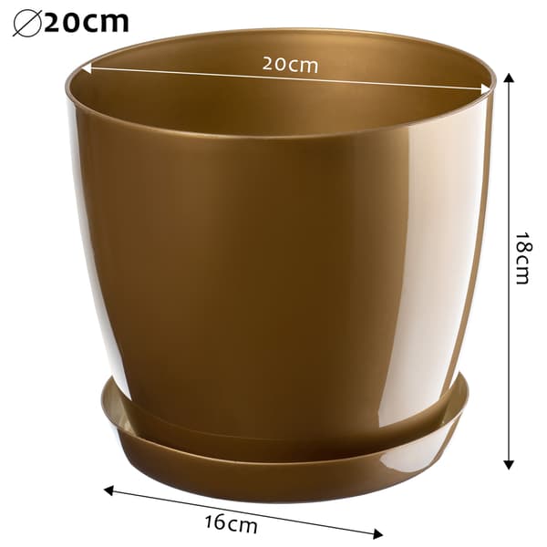 KADAX Urtepotte med Blomsterfod, Rund Låg, 20 cm, Plast, Guld
