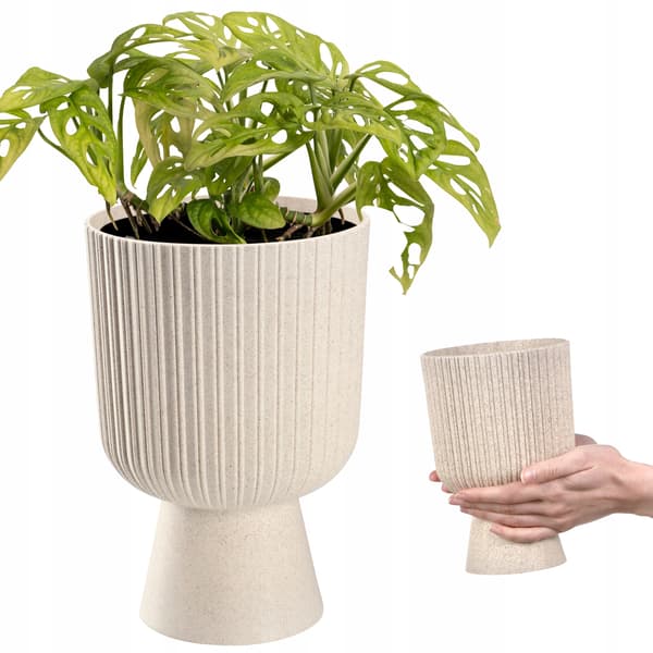 KADAX Urtepotte, Urtepotte, Græsplæne, Plastlåg, 14 cm, Blomsterfod, Beige