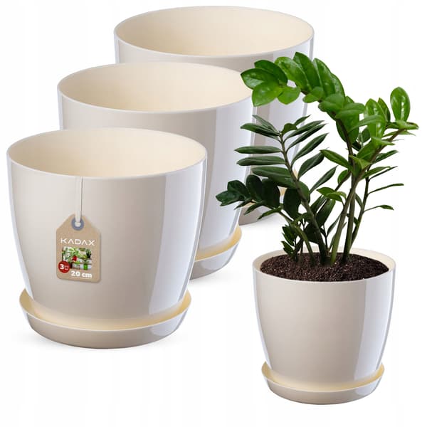 KADAX Urtepotte, Urtepottedæksel, 20 cm, Blomsterfod, Cremefarvet Plast, 3 stk.