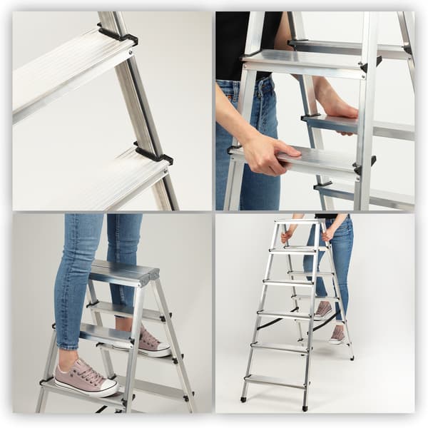 KADAX Aluminiumsstige til hjemmebrug, 6 trin, dobbeltsidet, foldbar