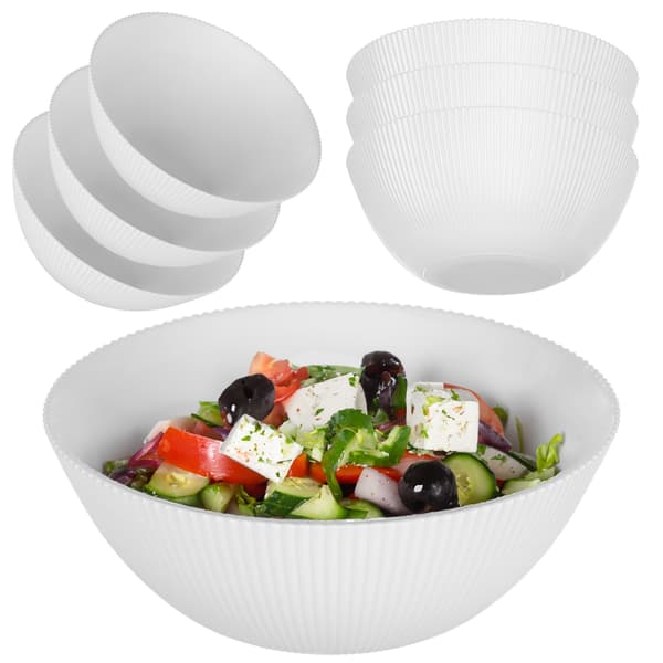 KADAX salatskål 20 cm glas til suppe, snacks, hvid, rillet, sæt med 3