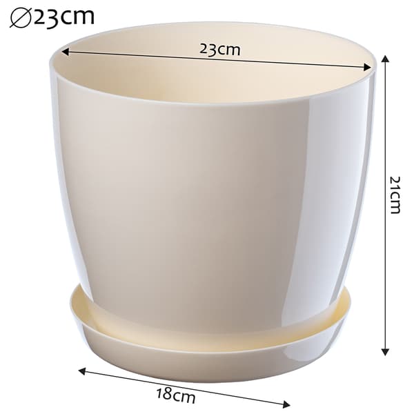KADAX Urtepotte med Underkop, Plastlåg, 23 cm Cremefarvet Urtepotte, Kadax