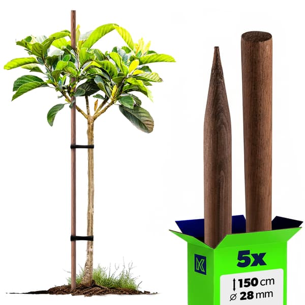KADAX Träpinnar Slipade Impregnerade Pinnar 150cm Stödpinne Fi 28mm 5st