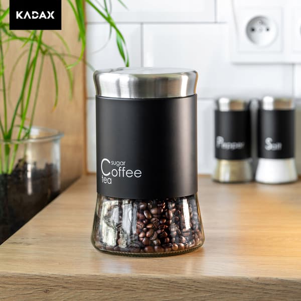 KADAX Kaffe Te Socker Glasbehållare med lock Svart 1000ml 1L