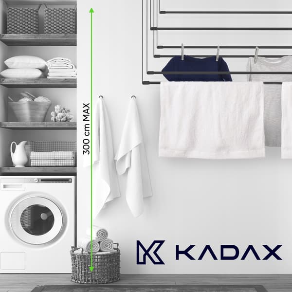 KADAX Loftmonteret tørretumbler med 6 stænger til badeværelse og balkon 160 cm