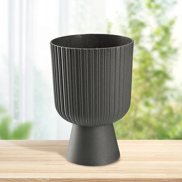KADAX Urtepotte, Urtepotte, Græsplæne, Plastlåg, 14 cm, Blomsterfod, Grå