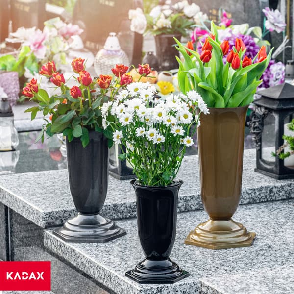 KADAX Vas Flaska Blommor Gravsten Kyrkogård Gravstensinsats Stativ Vit 37cm