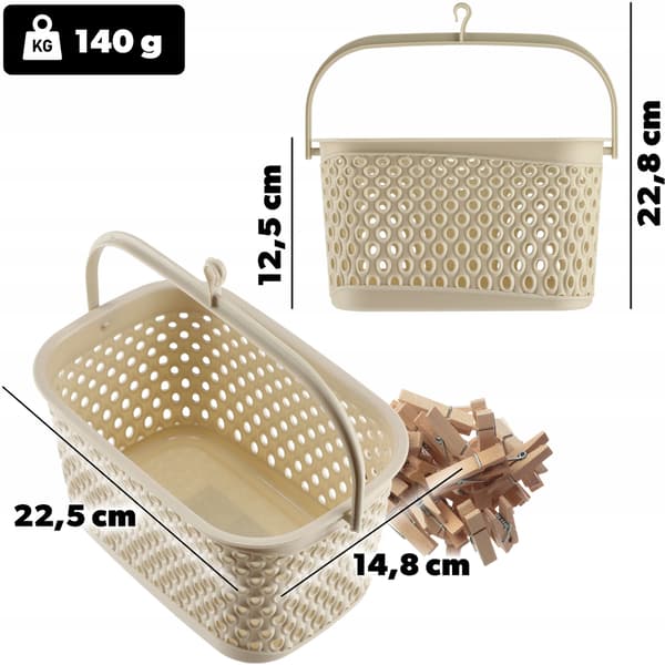 KADAX Rektangulär Hängkorg för Klädnypor, Klämmor, Beige