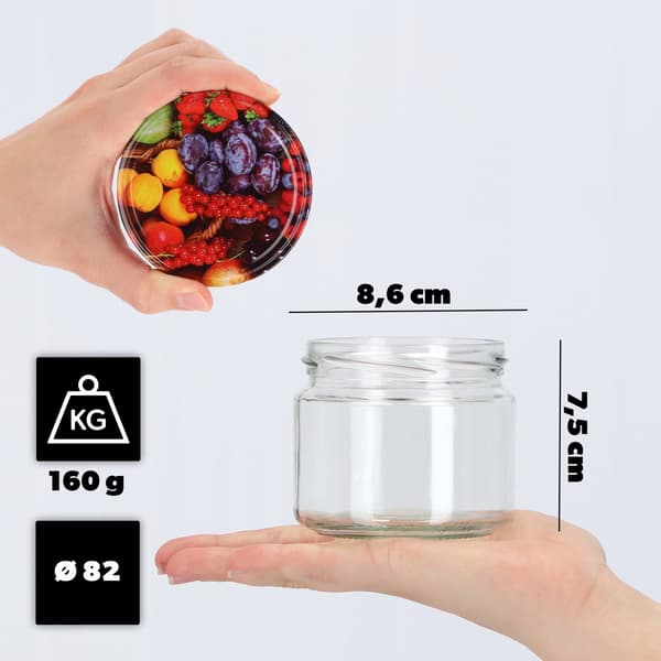 KADAX Sonka muurauspurkit 330ml 50kpl 82mm + "Fruit" kannet