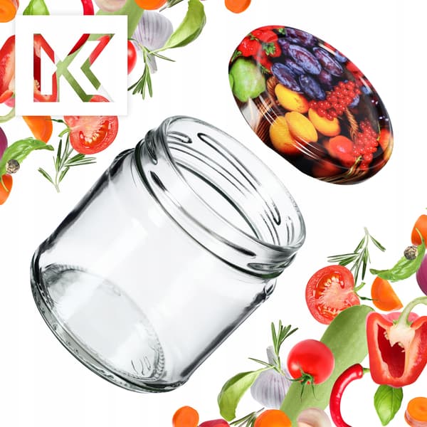 KADAX Lerma säilöntäpurkit 200ml 10kpl 66mm + "Fruit" kannet