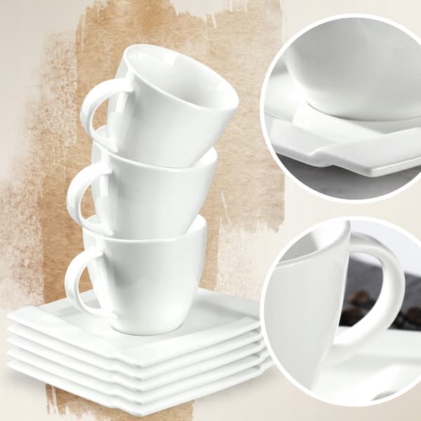 KADAX Hvide Kaffekopper Sæt 6 Kopper 220ml Porcelæn Gave