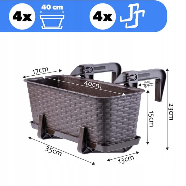 KADAX Balkonkasse 40 cm Urtepotteholdere 4 stk.
